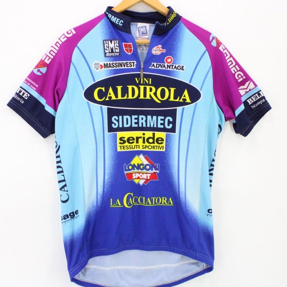 Vintage SMS Santini Cycling Jersey Mens Blue Short Sleeve Athletic Half Zip 2XL - Picture 1 of 11